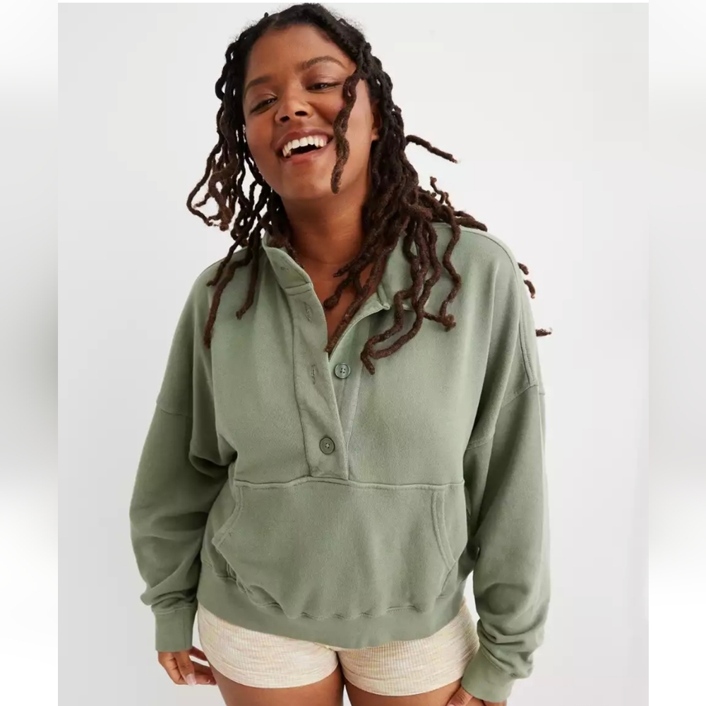 Aerie Mock Neck Button Up Sweatshirt